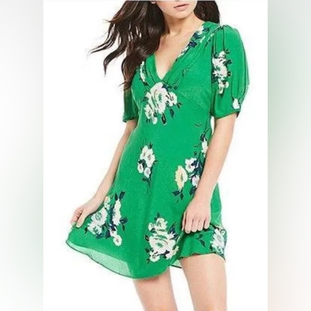 Free People Puff Sleeve Green Dress